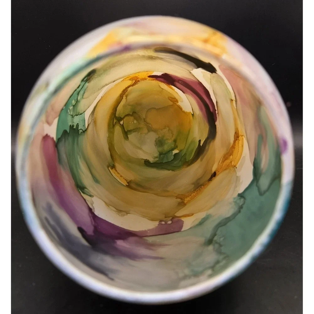 Itallian Swirl Vase Franco Design  Marbled Reverse Painted Art Glass B#27